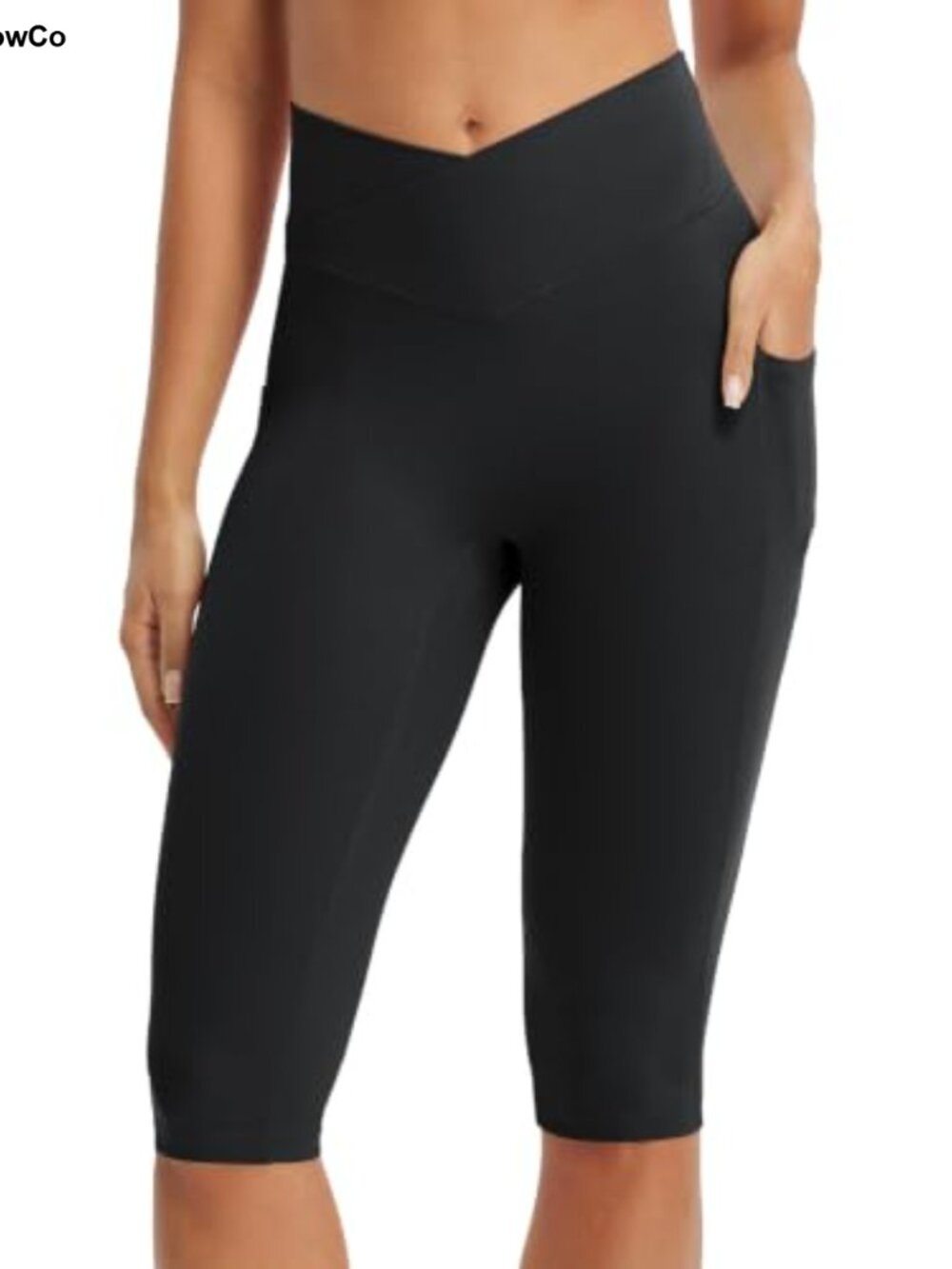Capri Leggings with Pockets Crossover V Waistband High Rise Yoga